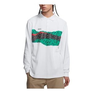Nike SB x Ben-G Men's Long Sleeve Polo Shirt White Size S Dri-Fit Casual Graphic